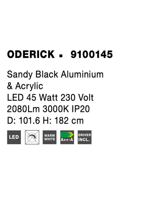 ODERICK Sandy Black Aluminium & Acrylic LED 45 Watt 230 Volt 2080Lm 3000K IP20 D: 101.6 H: 182 cm