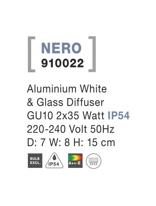 NERO Aluminium White & Glass Diffuser GU10 2x35 Watt D: 7 W: 8 H: 15 cm IP54