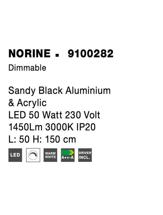 NORINE Sandy Black Aluminium & Acrylic LED 50 Watt 230 Volt 1450Lm 3000K IP20 L: 50 H: 150 cm