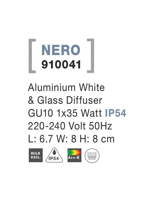 NERO Aluminium White & Glass Diffuser GU10 1x35 Watt L: 6.7 W: 8 H: 8 cm IP54