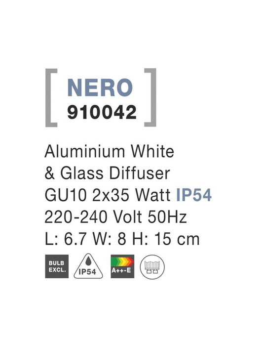 NERO Aluminium White & Glass Diffuser GU10 2x35 Watt L: 6.7 W: 8 H: 15 cm IP54