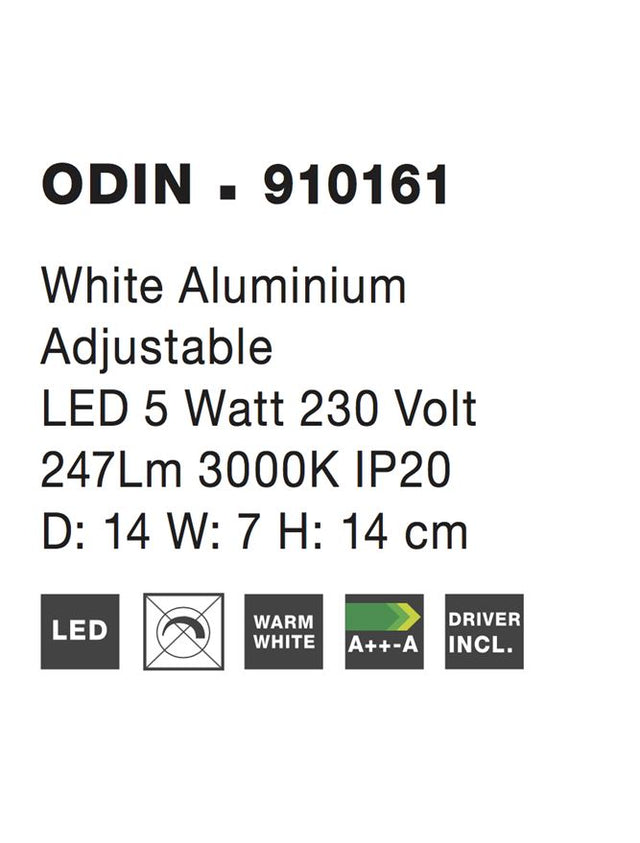 ODIN Wall Lamp White Aluminium Led 5 Watt D:14 W:7 H:14cm