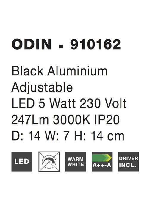 ODIN Wall Lamp Black Aluminium Led 5 Watt D:14 W:7 H:14cm