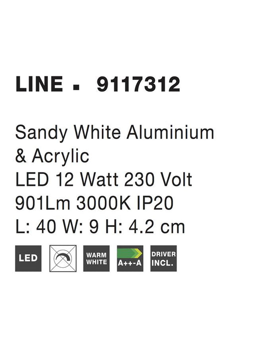 LINE Sandy White Aluminium & Acrylic LED 12 Watt 230 Volt 901Lm 3000K IP20 L: 40 W: 9 H: 4.2 cm