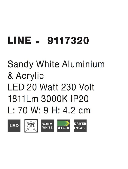 LINE Sandy White Aluminium & Acrylic LED 20 Watt 230 Volt 1811Lm 3000K IP20 L: 70 W: 9 H: 4.2 cm