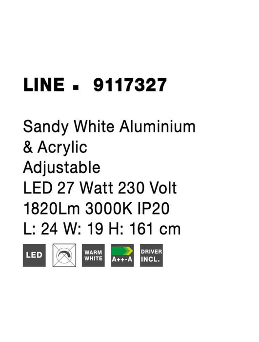 LINE Sandy White Aluminium & Acrylic Adjustable LED 27 Watt 230 Volt 1820Lm 3000K IP20 L: 24 W: 19 H: 161 cm