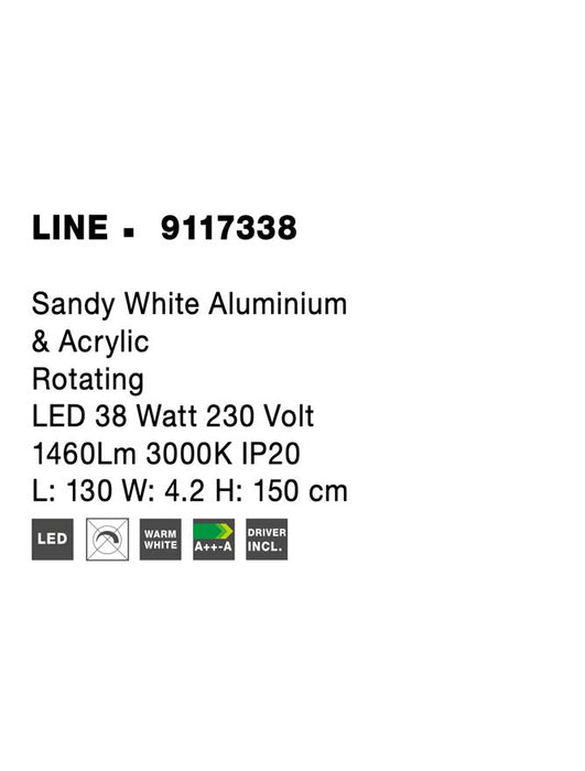 LINE Sandy White Aluminium & Acrylic Rotating LED 38 Watt 230 Volt 1460Lm 3000K IP20 L: 130 W: 4.2 H: 150 cm