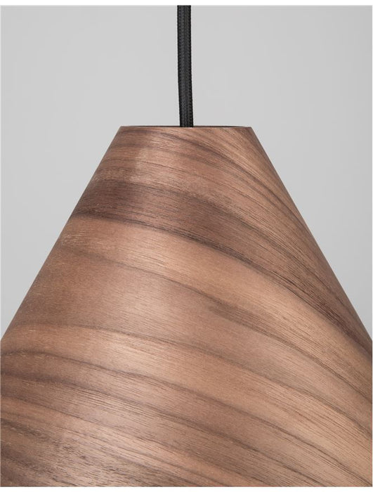 WERA Dark Walnut Wood colour Dark Brown Fabric Cable Solid Wood Canopy LED E27 1x12 Watt 230 Volt IP20 Bulb Excluded D: 25 H1: 17 H2: 130 cm