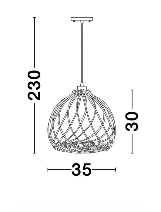 ADANA Natural Wood Brown Fabric Cable LED E27 1x12 Watt 230 Volt IP20 Bulb Excluded D: 35 H1: 30 H2: 230 cm