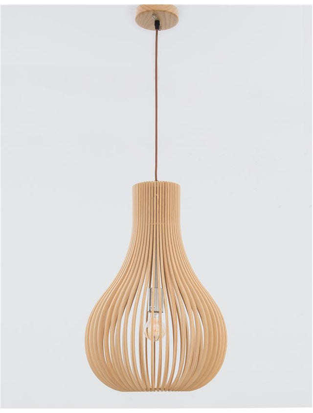 SOHO Natural Wood Brown Fabric Cable Solid Wood Canopy LED E27 1x12 Watt 230 Volt IP20 Bulb Excluded D: 38 H1: 55 H2: 245 cm