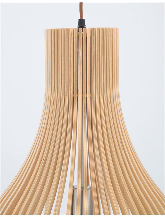 SOHO Natural Wood Brown Fabric Cable Solid Wood Canopy LED E27 1x12 Watt 230 Volt IP20 Bulb Excluded D: 38 H1: 55 H2: 245 cm