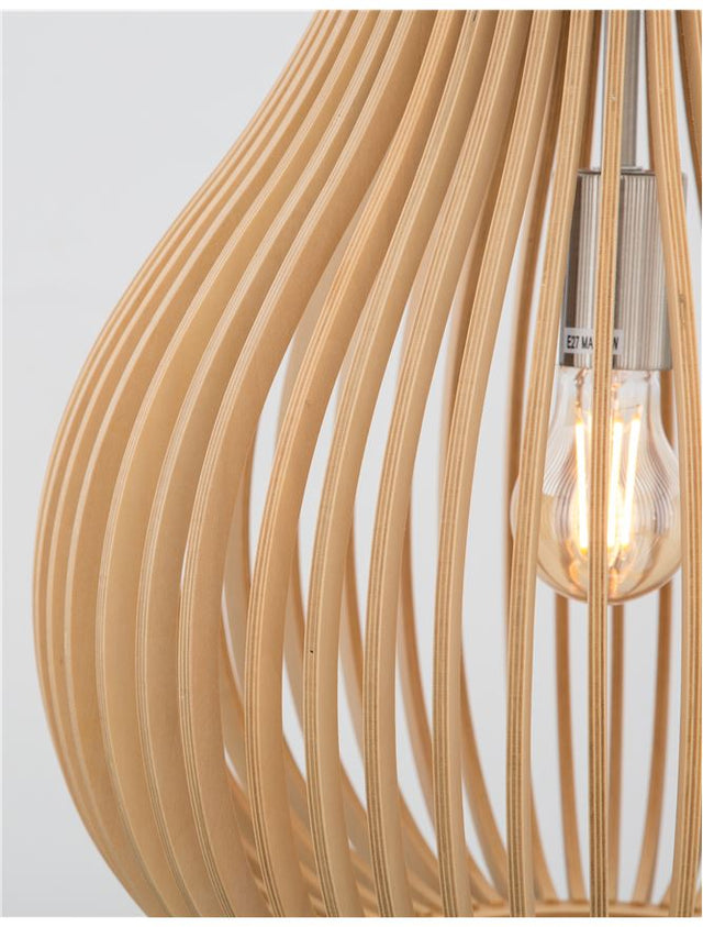 SOHO Natural Wood Brown Fabric Cable Solid Wood Canopy LED E27 1x12 Watt 230 Volt IP20 Bulb Excluded D: 38 H1: 55 H2: 245 cm