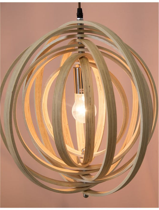 ASCO Natural Wood Brown Fabric Cable LED E27 1x12 Watt 230 Volt IP20 Bulb Excluded D: 43 H1: 43 H2: 130 cm