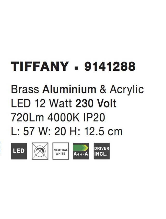TIFFANY Brass Aluminium & Acrylic LED 12 Watt 230 Volt 720Lm 4000K IP20 L: 57 W: 20 H: 12.5 cm