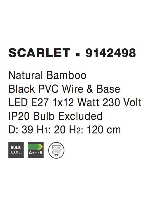 SCARLET Bamboo Black PVC Wire LED E27 1x12 Watt 230 Volt IP20 Bulb Excluded D: 39 H1: 20 H2: 120 cm