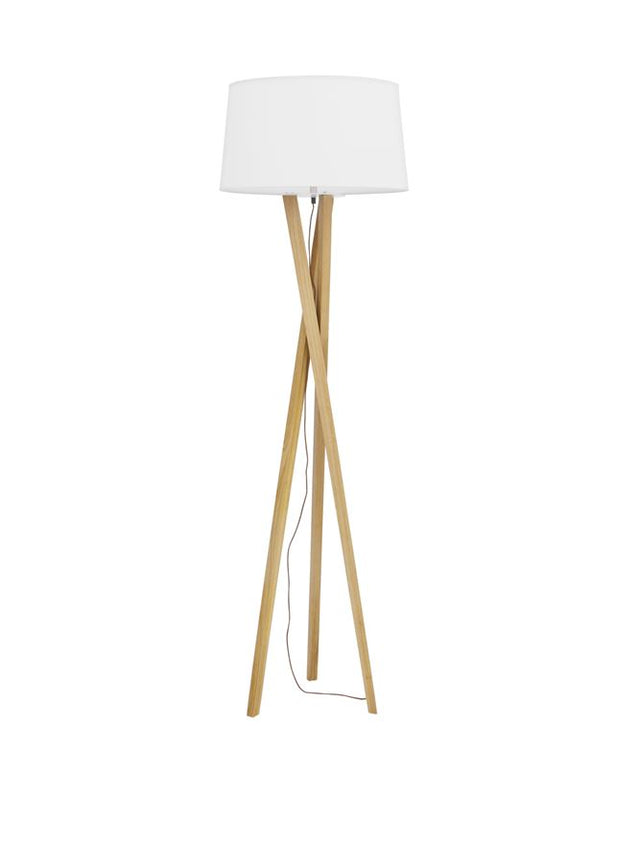 SALINO Ivory Fabric Shade Brown Fabric Wire Natural Wood LED E27 1x12 Watt 230 Volt IP20 Bulb Excluded D: 50 H1: 28 H2: 160 cm