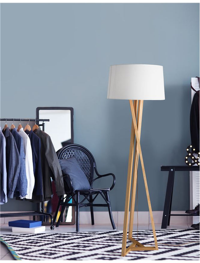 SALINO Ivory Fabric Shade Soild Ash Wood Natural Wood LED E27 1x12 Watt 230 Volt IP20 Bulb Excluded D: 50 H1: 28 H2: 164 cm