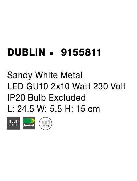 DUBLIN Sandy White Metal LED GU10 2x10 Watt 230 Volt IP20 Bulb Excluded L: 24.5 W: 5.5 H: 15 cm