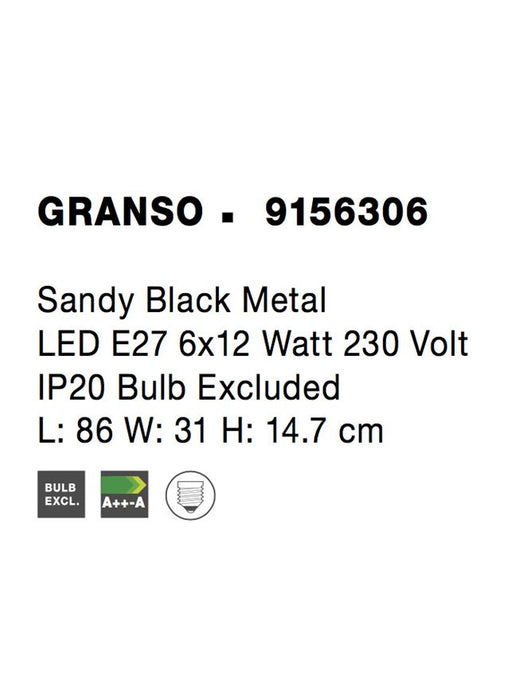 GRANSO Sandy Black Metal LED E27 6x12 Watt 230 Volt IP20 Bulb Excluded L: 86 W: 31 H: 14.7 cm