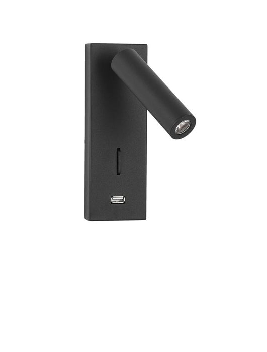 FUSE Black Aluminium Adjustable Switch On/Off - USB Charger LED Samsung 3 Watt 210Lm 3000K IP20 L: 6 W: 12.3 H: 18 cm