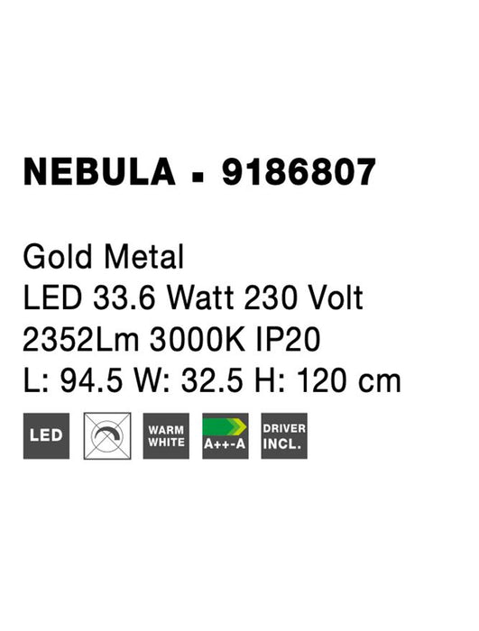 NEBULA Gold Metal LED 33.6 Watt 230 Volt 2352Lm 3000K IP20 L: 94.5 W: 32.5 H: 120 cm