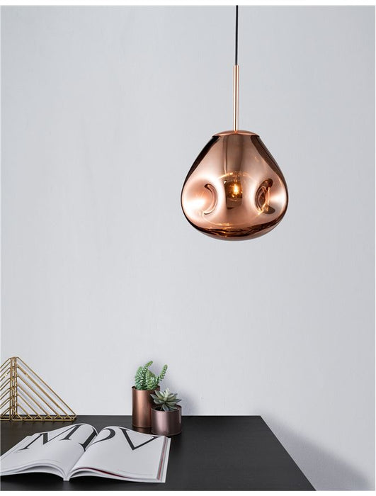 LAVA Copper Metal Handmade Copper Glass LED E27 1x12 Watt 230 Volt IP20 Bulb Excluded D: 25 H1: 38.5 H2: 120 cm