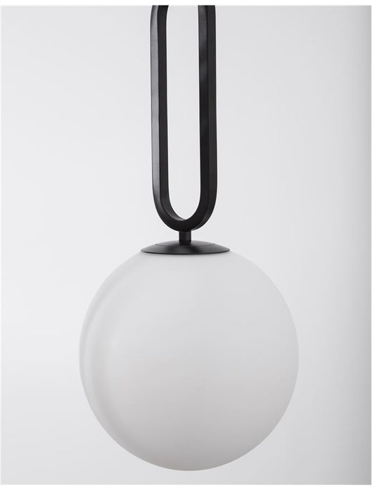 GRUS Matt Black Metal Opal Glass LED E27 1x12 Watt 230 Volt IP20 Bulb Excluded D: 25 H1: 56 H2: 120 cm