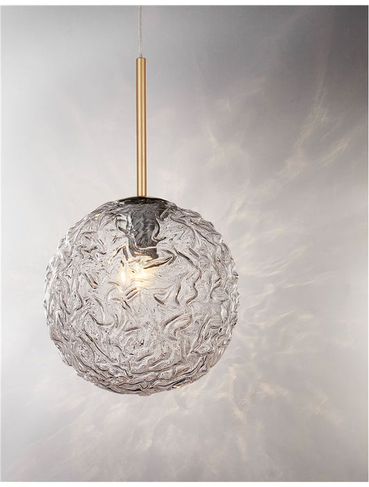 MIRANO Clear Structured Glass & Brushed Gold Steel E27 1x12 Watt 230 Volt IP20 Bulb Excluded D: 30 H1: 51.5 H2: 180 cm