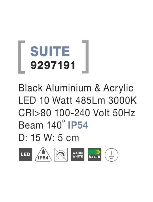 SUITE Black Aluminium & Acrylic LED 10 Watt 485Lm 3000K D: 15 W: 5 cm IP54