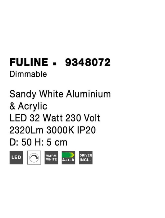 FULINE Sandy White Aluminium & Acrylic LED 32 Watt 230 Volt 2320Lm 3000K IP20 D: 50 H: 5 cm