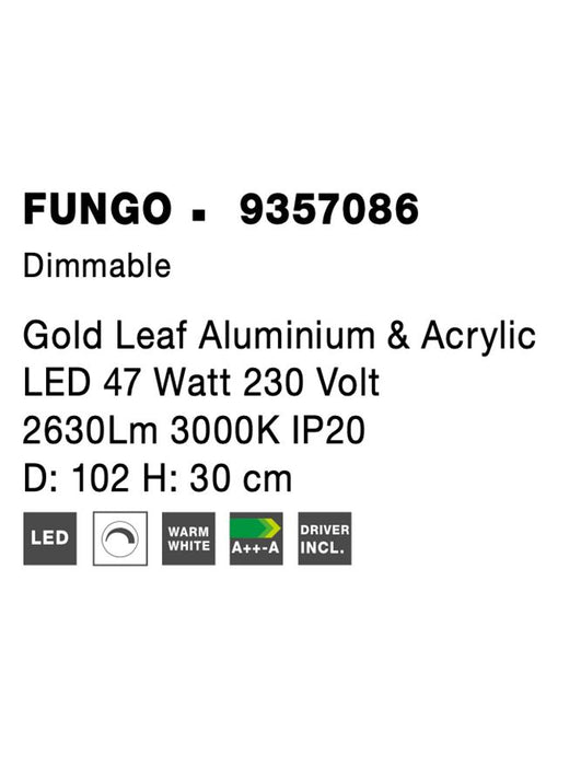 FUNGO Gold Leaf Aluminium & Acrylic LED 47 Watt 230 Volt 2630Lm 3000K IP20 D: 102 H: 30 cm