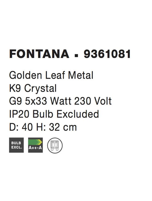 FONTANA Golden Leaf Metal K9 Crystal LED G9 5x5 Watt 230 Volt IP20 Bulb Excluded D: 40 H: 32 cm