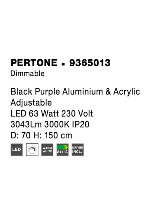 PERTONE Black Purple Aluminium & Acrylic Adjustable LED 63 Watt 230 Volt 3043Lm 3000K IP20 D: 70 H: 150 cm Dimmable
