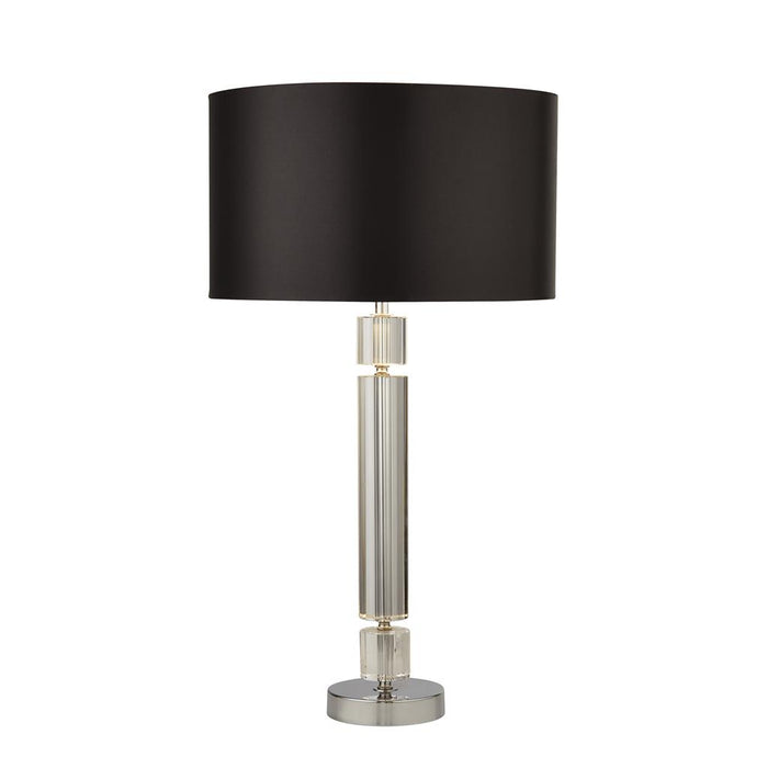 CHROME/GLASS TABLE LAMP WITH BLACK SHADE SILVER INNER