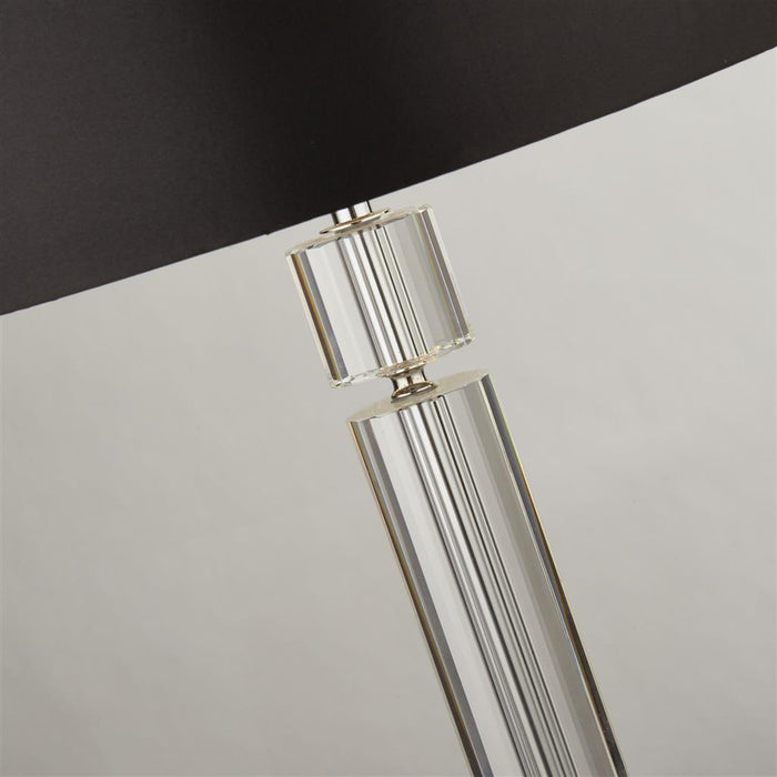 CHROME/GLASS TABLE LAMP WITH BLACK SHADE SILVER INNER