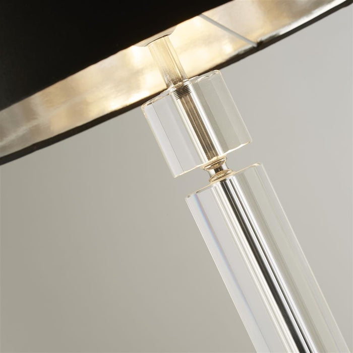 CHROME/GLASS FLOOR LAMP WITH BLACK SHADE SILVER INNER