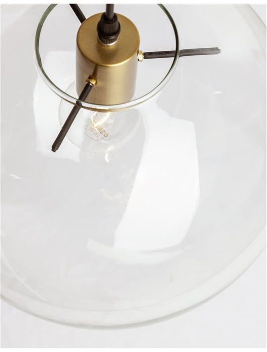 MIRALE Gold Metal Clear Glass & Black PVC Wire LED E27 1x12 Watt 230 Volt IP20 Bulb Excluded D: 30 H1: 32 H2: 187 cm