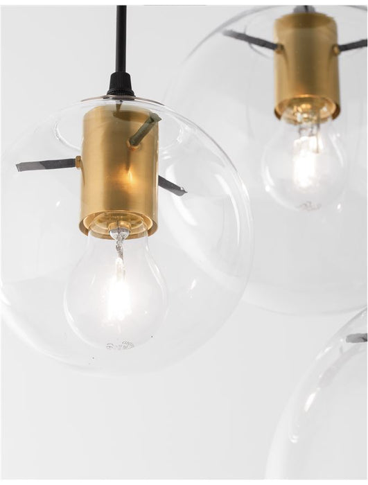 MIRALE Clear Glass & Gold Metal Black PVC Wire LED E27 3x12 Watt 230 Volt IP20 Bulb Excluded D: 42.5 H1: 59 H2: 170 cm