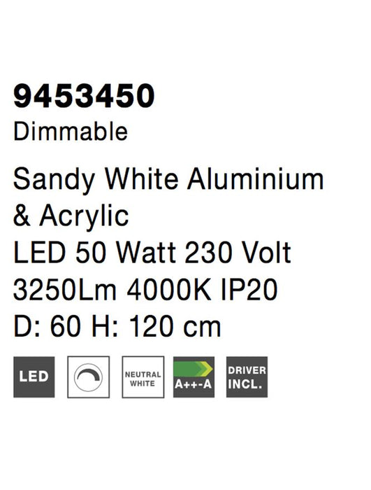 RANDO THIN Sandy White Aluminium & Acrylic LED 50 Watt 230 Volt 3250Lm 4000K IP20 D: 60 H: 120 cm