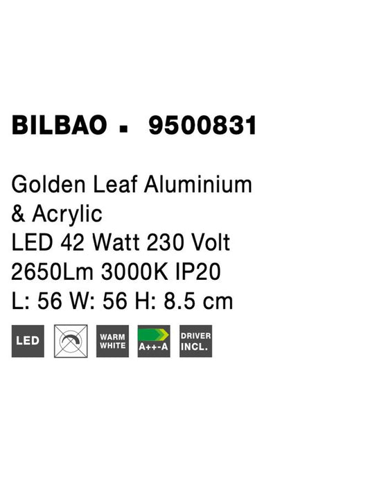BILBAO Golden Leaf Aluminium & Acrylic LED 42 Watt 230 Volt 2650Lm 3000K IP20 L: 56 W: 56 H: 8.5 cm