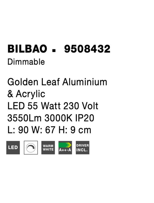 BILBAO Golden Leaf Aluminium & Acrylic LED 55 Watt 230 Volt 3550Lm 3000K IP20 L: 90 W: 67 H: 9 cm