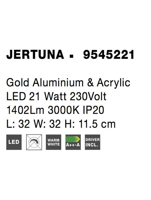 JERTUNA Gold Aluminium & Acrylic LED 21 Watt 230Volt 1402Lm 3000K IP20 L: 32 W: 32 H: 11.5 cm