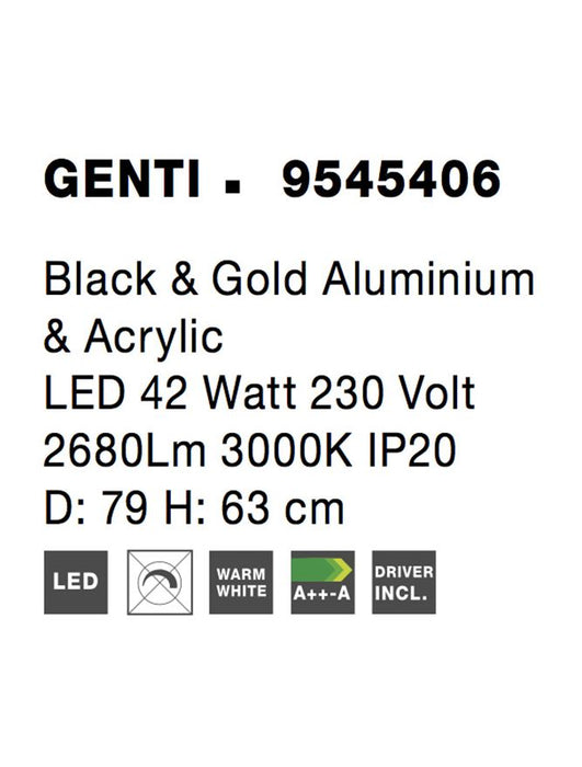 GENTI Black & G old Aluminium & Acrylic LED 42 Watt 230 Volt 2680Lm 3000K IP20 D: 79 H: 63 cm