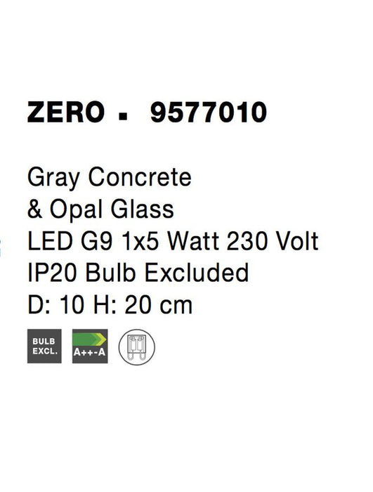 ZERO Gray Concrete & Opal Glass LED G9 1x5 Watt 230 Volt IP20 Bulb Excluded D: 10 H: 20 cm