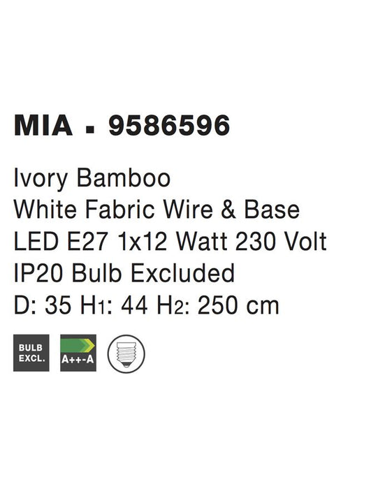 MIA Pendant light, Metal & Bamboo, White wash colour, D:35*44*250