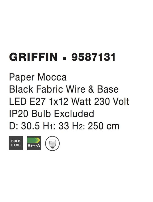 GRIFFIN Pendant light, Iron & Paper, Nature colour, D:30.5*33*250