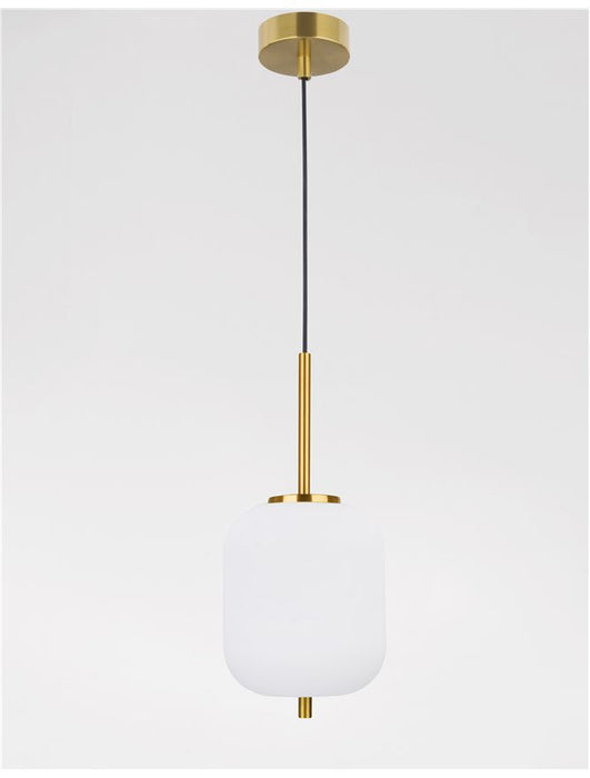 LATO Opal Glass Antique Brass Metal Black Fabric Wire LED E14 1x5 Watt 230 Volt IP20 Bulb Excluded D: 16.5 H1: 20 H2: 120 cm