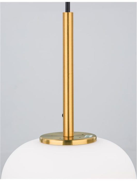 LATO Opal Glass Antique Brass Metal Black Fabric Wire LED E14 1x5 Watt 230 Volt IP20 Bulb Excluded D: 16.5 H1: 20 H2: 120 cm