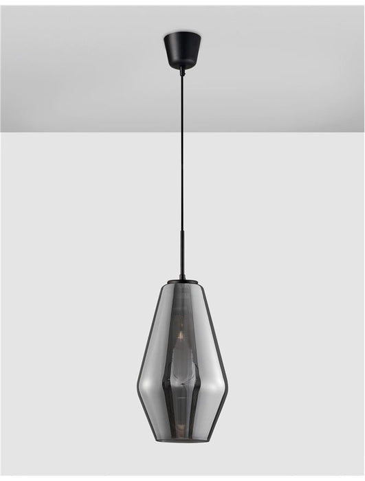 VEIRO Chrome Glass Black Metal Black Fabric Wire LED E27 1x12 Watt 230 Volt IP20 Bulb Excluded D: 17 H1: 28.5 H2: 120 cm