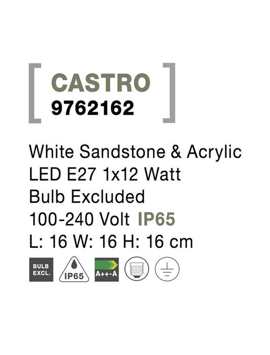 CASTRO White Sandstone & Acrylic LED E27 1x12 Watt Bulb Excluded 100-240 Volt IP65
L: 16 W: 16 H: 16 cm